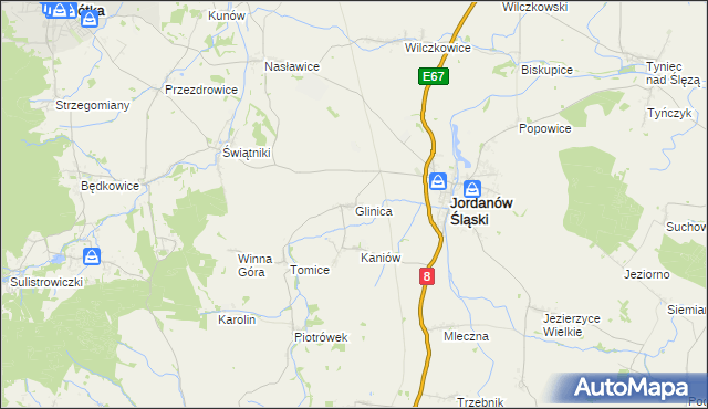 mapa Glinica gmina Jordanów Śląski, Glinica gmina Jordanów Śląski na mapie Targeo