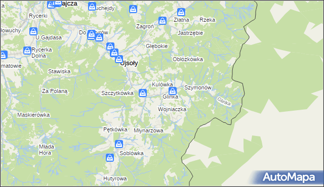 mapa Glinka gmina Ujsoły, Glinka gmina Ujsoły na mapie Targeo