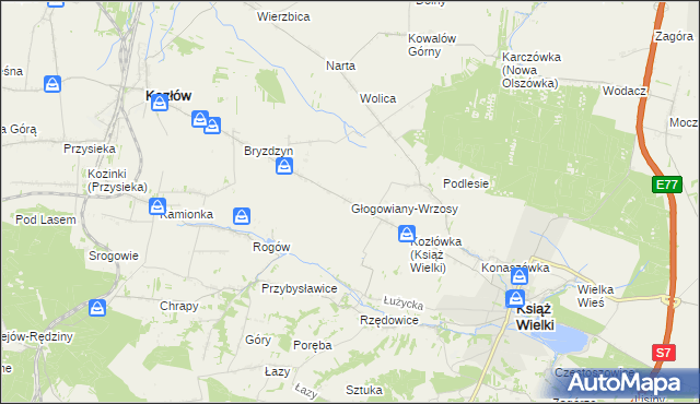 mapa Głogowiany-Wrzosy, Głogowiany-Wrzosy na mapie Targeo