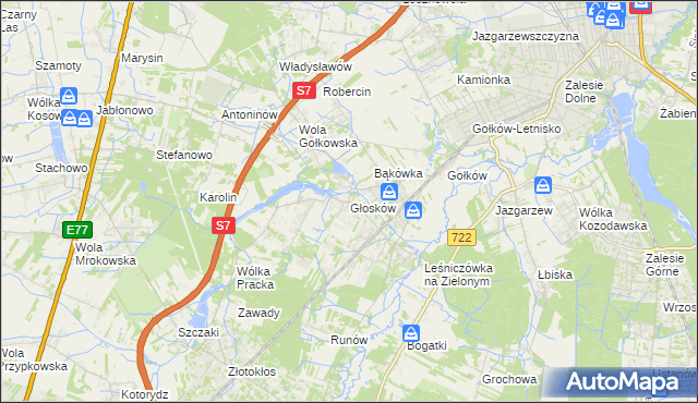 mapa Głosków gmina Piaseczno, Głosków gmina Piaseczno na mapie Targeo