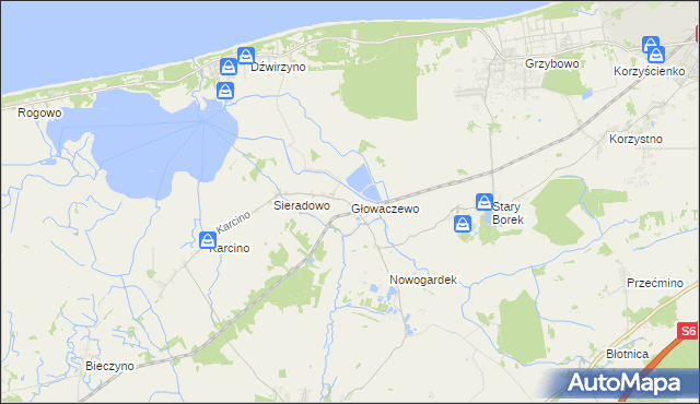 mapa Głowaczewo gmina Kołobrzeg, Głowaczewo gmina Kołobrzeg na mapie Targeo
