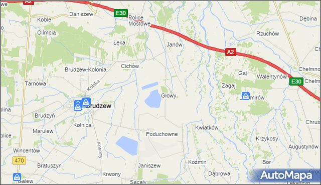 mapa Głowy gmina Brudzew, Głowy gmina Brudzew na mapie Targeo