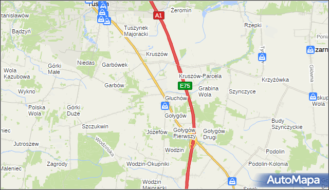 mapa Głuchów gmina Tuszyn, Głuchów gmina Tuszyn na mapie Targeo