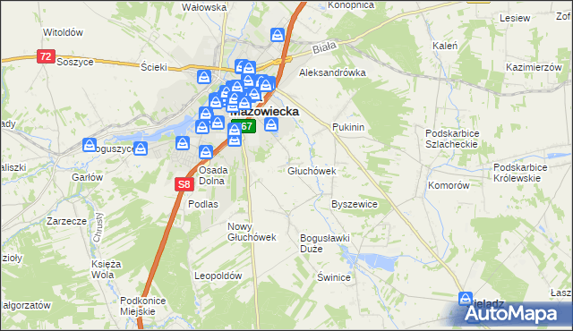 mapa Głuchówek gmina Rawa Mazowiecka, Głuchówek gmina Rawa Mazowiecka na mapie Targeo