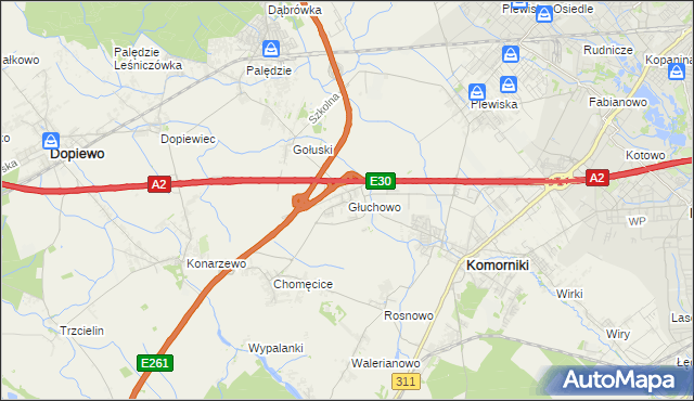 mapa Głuchowo gmina Komorniki, Głuchowo gmina Komorniki na mapie Targeo