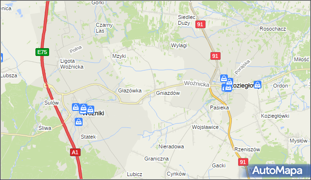 mapa Gniazdów gmina Koziegłowy, Gniazdów gmina Koziegłowy na mapie Targeo