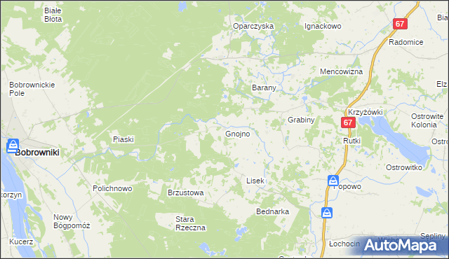 mapa Gnojno gmina Bobrowniki, Gnojno gmina Bobrowniki na mapie Targeo