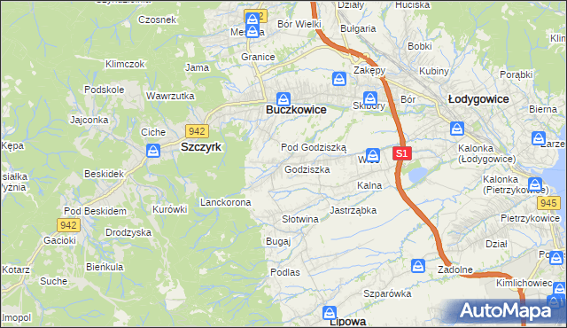 mapa Godziszka gmina Buczkowice, Godziszka gmina Buczkowice na mapie Targeo