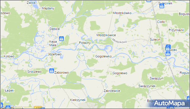 mapa Gogolewko gmina Książ Wielkopolski, Gogolewko gmina Książ Wielkopolski na mapie Targeo