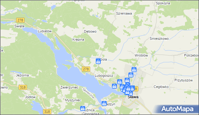 mapa Gola gmina Sława, Gola gmina Sława na mapie Targeo
