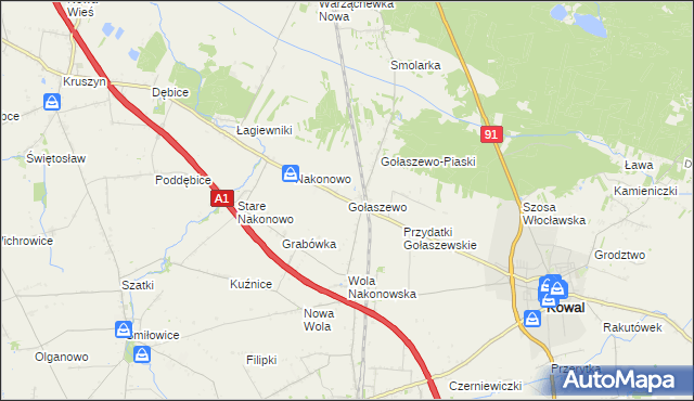 mapa Gołaszewo gmina Kowal, Gołaszewo gmina Kowal na mapie Targeo