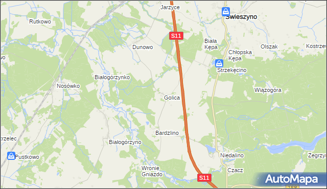 mapa Golica gmina Świeszyno, Golica gmina Świeszyno na mapie Targeo