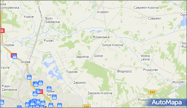 mapa Golice gmina Siedlce, Golice gmina Siedlce na mapie Targeo