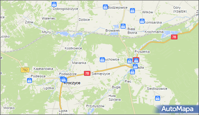 mapa Gołuchowice gmina Kroczyce, Gołuchowice gmina Kroczyce na mapie Targeo