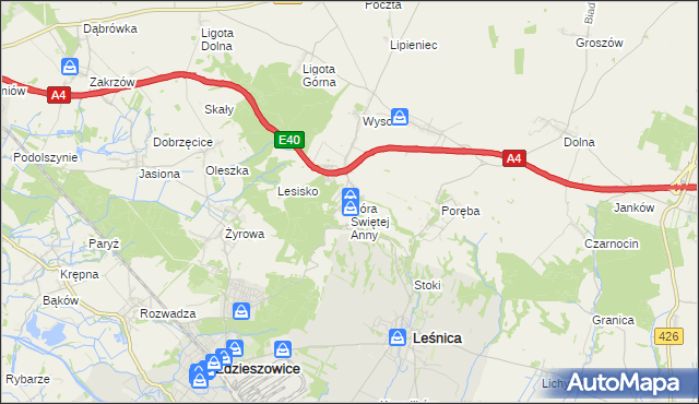 mapa Góra Świętej Anny gmina Leśnica, Góra Świętej Anny gmina Leśnica na mapie Targeo