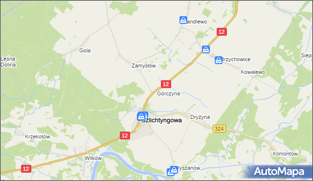 mapa Górczyna gmina Szlichtyngowa, Górczyna gmina Szlichtyngowa na mapie Targeo