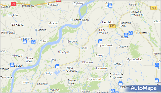 mapa Górki gmina Borowa, Górki gmina Borowa na mapie Targeo