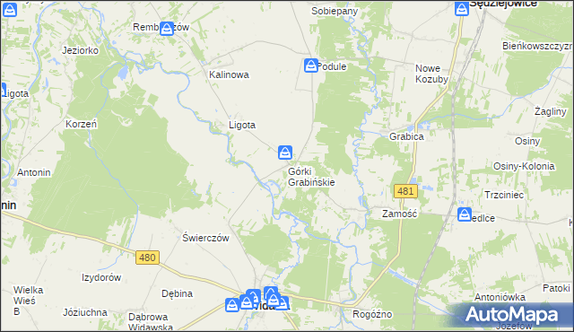 mapa Górki Grabińskie, Górki Grabińskie na mapie Targeo