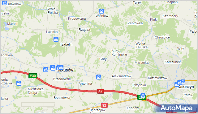 mapa Góry gmina Jakubów, Góry gmina Jakubów na mapie Targeo