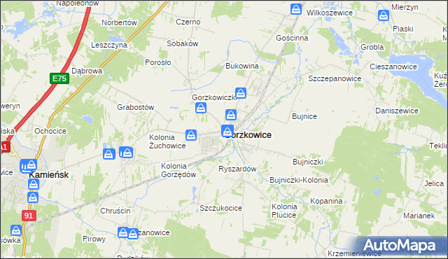 mapa Gorzkowice, Gorzkowice na mapie Targeo