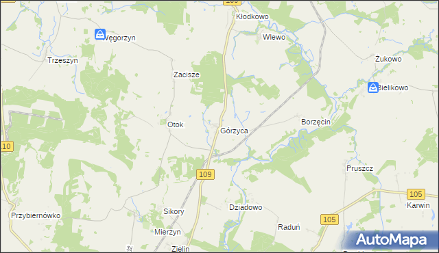 mapa Górzyca gmina Gryfice, Górzyca gmina Gryfice na mapie Targeo