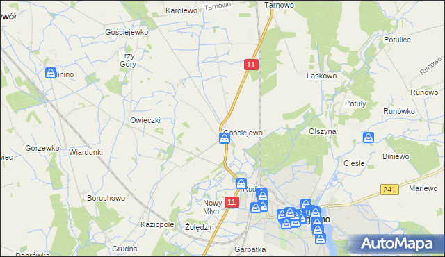 mapa Gościejewo gmina Rogoźno, Gościejewo gmina Rogoźno na mapie Targeo