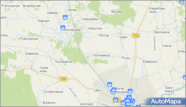 mapa Gośniewice gmina Warka, Gośniewice gmina Warka na mapie Targeo