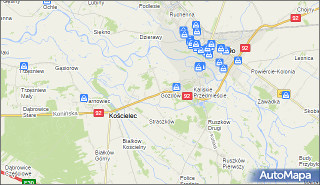 mapa Gozdów gmina Kościelec, Gozdów gmina Kościelec na mapie Targeo