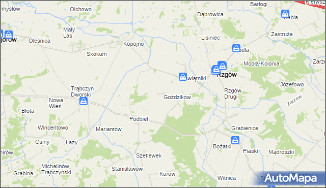 mapa Goździków gmina Rzgów, Goździków gmina Rzgów na mapie Targeo