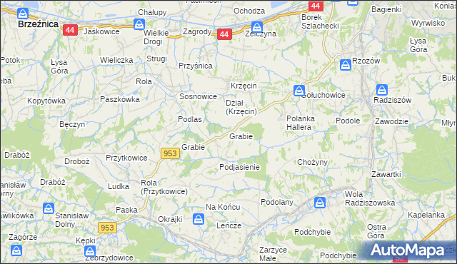 mapa Grabie gmina Skawina, Grabie gmina Skawina na mapie Targeo