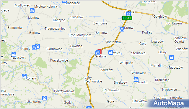 mapa Grabina gmina Klimontów, Grabina gmina Klimontów na mapie Targeo