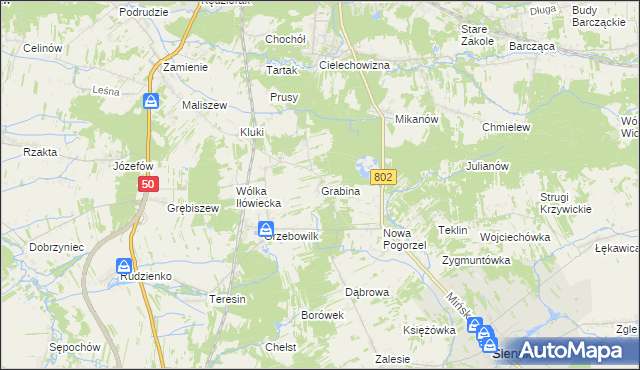 mapa Grabina gmina Mińsk Mazowiecki, Grabina gmina Mińsk Mazowiecki na mapie Targeo