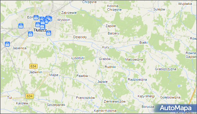 mapa Grabów gmina Tłuszcz, Grabów gmina Tłuszcz na mapie Targeo