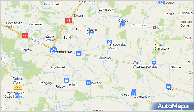 mapa Grabowa gmina Potworów, Grabowa gmina Potworów na mapie Targeo