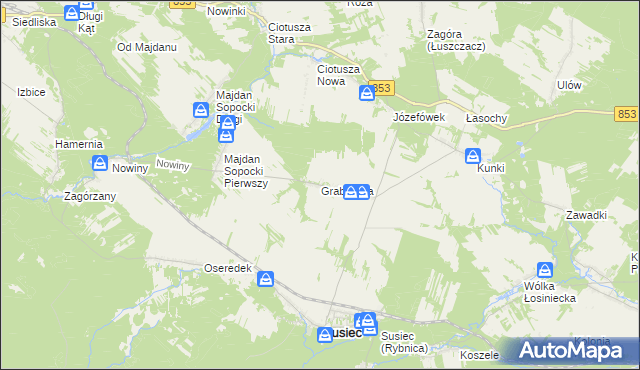 mapa Grabowica gmina Susiec, Grabowica gmina Susiec na mapie Targeo