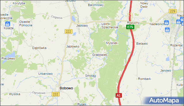mapa Grabowiec gmina Bobowo, Grabowiec gmina Bobowo na mapie Targeo