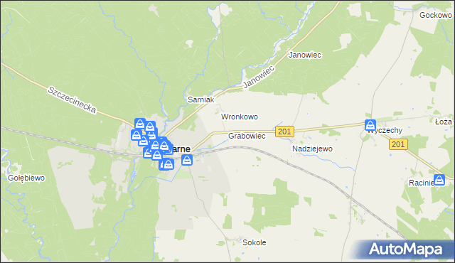 mapa Grabowiec gmina Czarne, Grabowiec gmina Czarne na mapie Targeo