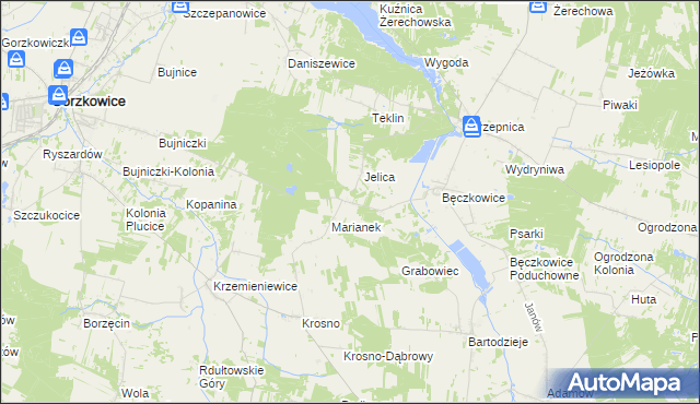 mapa Grabowiec gmina Gorzkowice, Grabowiec gmina Gorzkowice na mapie Targeo