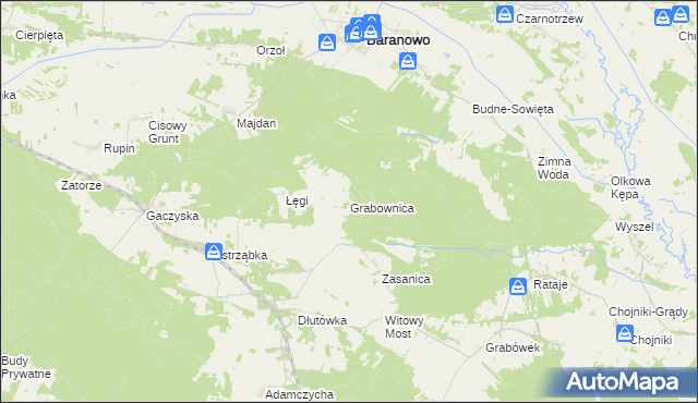 mapa Grabownica gmina Baranowo, Grabownica gmina Baranowo na mapie Targeo