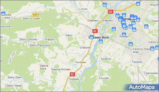 mapa Grabowo gmina Olszewo-Borki, Grabowo gmina Olszewo-Borki na mapie Targeo