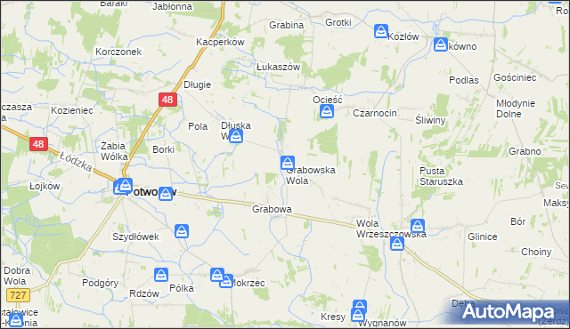 mapa Grabowska Wola gmina Potworów, Grabowska Wola gmina Potworów na mapie Targeo