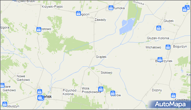 mapa Grądek gmina Szreńsk, Grądek gmina Szreńsk na mapie Targeo