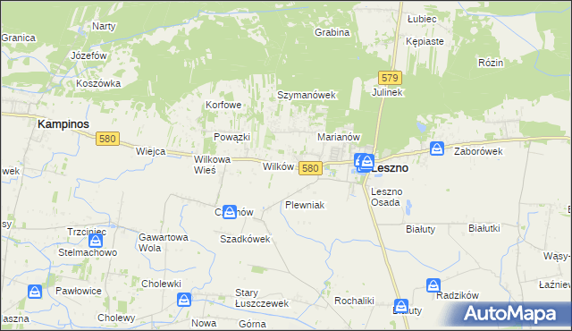 mapa Grądy gmina Leszno, Grądy gmina Leszno na mapie Targeo