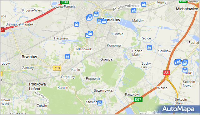 mapa Granica gmina Michałowice, Granica gmina Michałowice na mapie Targeo