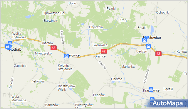 mapa Granice gmina Masłowice, Granice gmina Masłowice na mapie Targeo