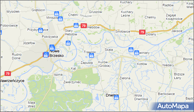 mapa Grobla gmina Drwinia, Grobla gmina Drwinia na mapie Targeo
