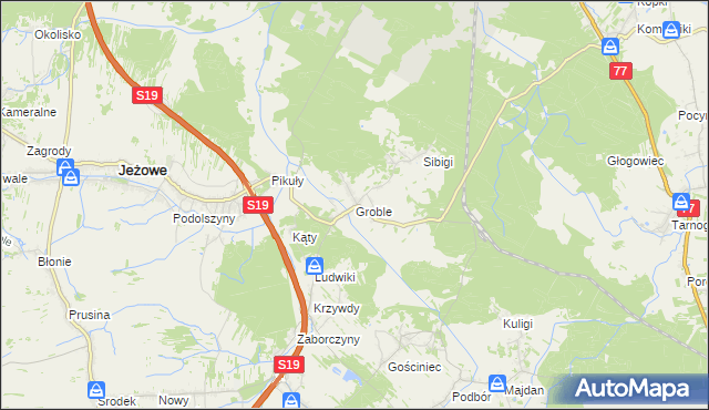 mapa Groble gmina Jeżowe, Groble gmina Jeżowe na mapie Targeo