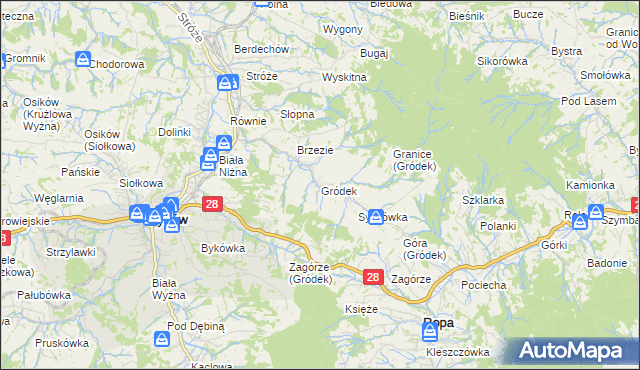 mapa Gródek gmina Grybów, Gródek gmina Grybów na mapie Targeo
