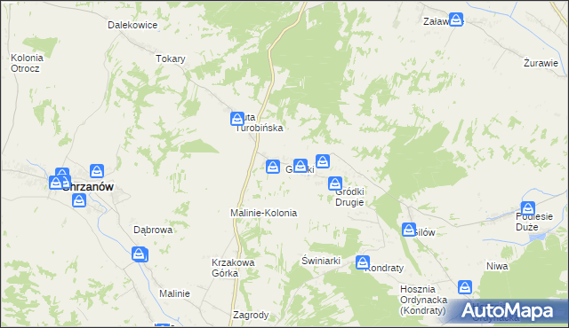 mapa Gródki gmina Turobin, Gródki gmina Turobin na mapie Targeo