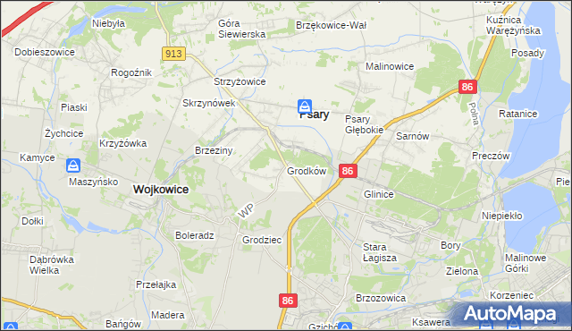 mapa Grodków gmina Psary, Grodków gmina Psary na mapie Targeo